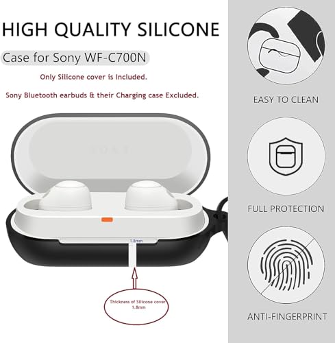 Image of Silicone Cover Compatible with Sony WF-C700N Earbuds Cover, Soft, Shockproof (Fits only Sony WF-C700N case, Bluetooth Earbuds & Charging case not Included) - Black