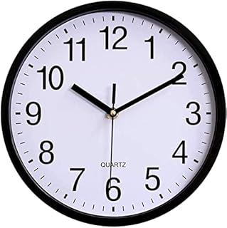Wall Clock Non-Ticking Silent Quartz Decorative Classic Digital Clock Sweep Movement Clear and Easy to Read Office/Home/School Clock Battery Operated Round Clock (10 Inch, Black)