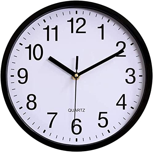 Wall Clock Non-Ticking Silent Quartz Decorative Classic Digital Clock Sweep Movement Clear And Easy To Read Office/Home/School Clock Battery Operated Round Clock (10 Inch, Black) #TOP12