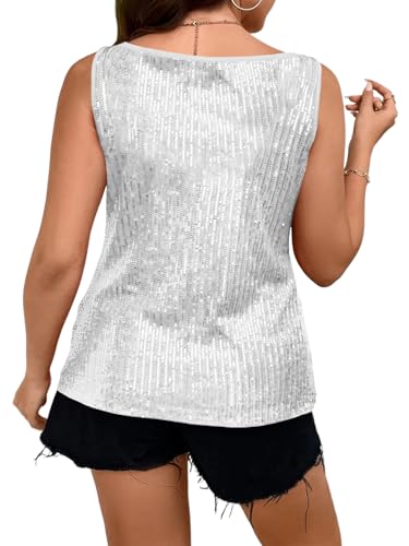 Beautife Womens Plus Size Sequin Tank Tops Sleeveless Square Neck Sparkly Club Party Shirt3