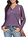 CATHY Womens Long Sleeve Shirts Dressy Casual Henley Tops Fall Fashion 2026 V Neck Button Up Blouses, 2XL, Shallow Purple