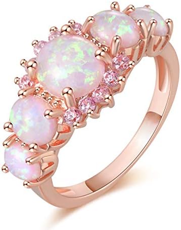 CiNily Silver Plated Green/Pink/White Fire Opal Ring Emerald Gemstone Ring Size 5-12