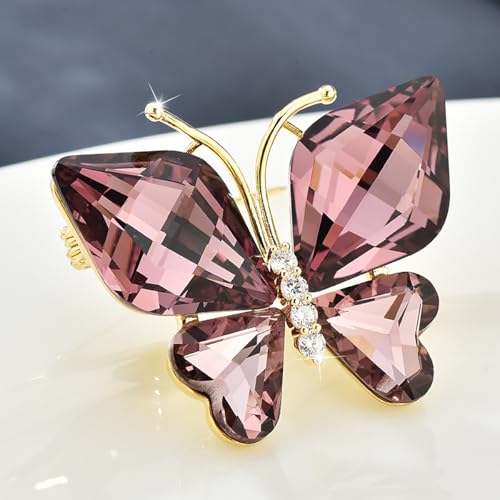 Image of Rhinestone Butterfly Brooch Pin for Women Clear Crystal Insect Colorful Birthstone Cartoon Brooches Lapel Pins Dress Accessories Elegant Christmas Theme Party Animal Jewelry