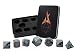 Forged Dice Co. Metal Polyhedral Dice (Set of 7 Polyhedral w/Tin, Gunmetal w/Arctic Ice Blue Numbers Set of 7 Polyhedral w/Tin)