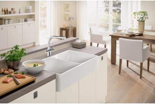 Franke : MHK72035WH 35 Double Bowl Fireclay Sink