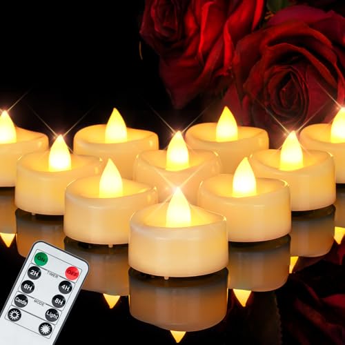 Image of merrynights Remote Candles, 12 Pack Flameless Tea Lights Candle Battery Operated, 400+Hours LED Tea Lights with Remote, Timer Battery Votive Candle for Holidays Wedding Home