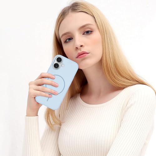 Image of iPhone 16 Silicone Magsafe Case | Shock Proof Design & Camera Protection | Premium Rubberised Apple iPhone 16 Cover (Microfiber Lining) | Magnetic Liquid Silicone - Sky Blue