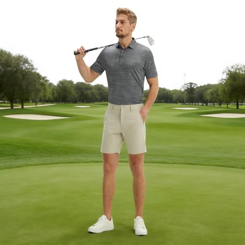 M MAELREG Camisetas Polo de golf de manga corta para hombre, transpirables, ligeras, jacquard con 3 botones miniatura 3
