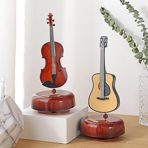 Image of AUGEN Exclusive Music Box Musical 360 rotatable Carousel Children's Wooden Men and Women Birthday Creative Christmas Valentine's Day Gift Home Decoration (Violin)