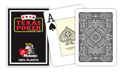 Modiano Texas Poker Hold'em 100% Plastic Playing Cards, Jumbo Index, Poker Wide Size (Black)