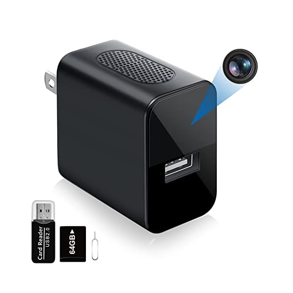 LXKFA 64GB Nanny Cam Charger - 1080P HD USB Charger Hidden Camera - Mini Spy Cam with Night Vision - Small Secret Camera
