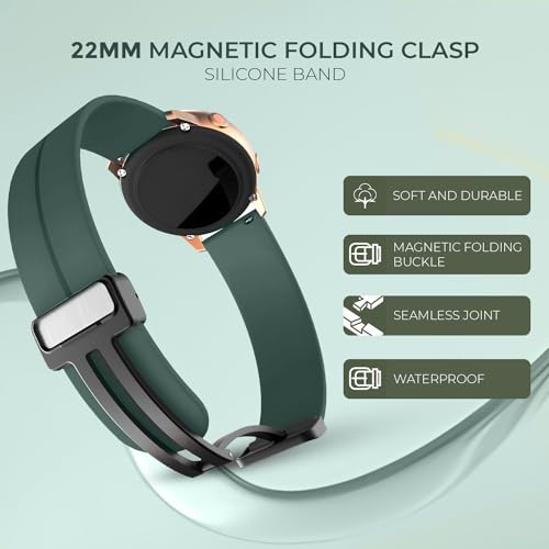 Image of GameSir 22mm Smartwatch Strap | Soft Silicone Magnetic Lock Replacement Band Compatible with Noise ColorFit & All 22mm Lug Watches | Flexible, Sweatproof & Fashion Design Strap (Green)