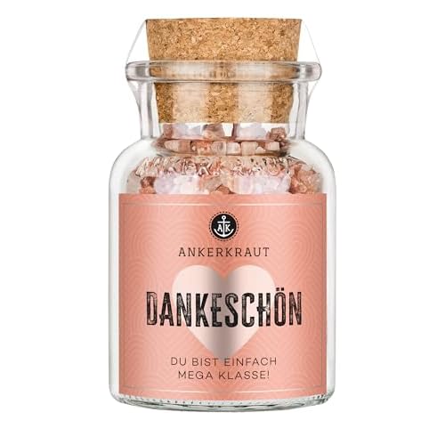 Ankerkraut "Dankeschön" Anlass-Geschenk, Rosa Bergsalz grob zum Verschenken, Geschenk für Freunde und Familie, Gewürz, 165 g im Korkenglas