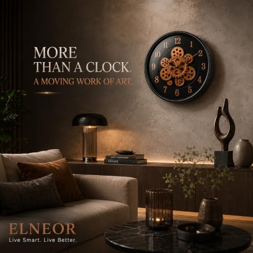 Image of 40cm Moving Gear Clock for Home | Copper Black Mechanical Timepiece