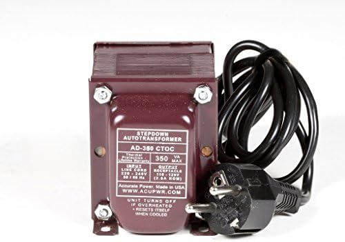 ACUPWR Tru-Watts 350-Watt Step Down Voltage Transformer with IEC C13 Input and Type F Schuko Plug/Power Cord – Use 110-120-volt Appliances in 220-240-volt Countries - AD-350IEC
