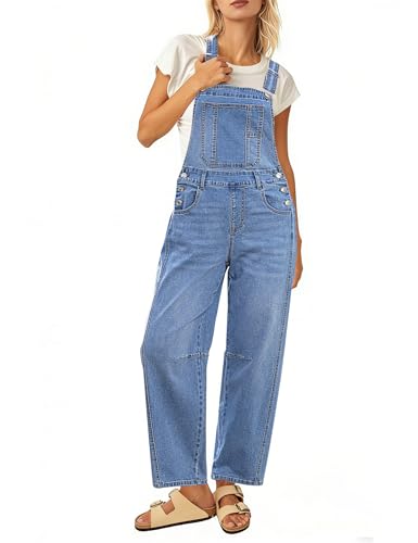 luvamia Overalls for Women Women's Bib Overalls One Piece Jumpsuits 90s Blue Jean Overall Stretch Denim Baggy Overall Loose Fit Denim Jumpsuit for Women Medium Blue Size Small Fits US 4-6