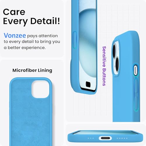 Image of VONZEE Microfiber Logo Cut Cover Compatible for iPhone 15 Plus Case Liquid Silicone Cases Full Body 4 Layer Protective Covers Shockproof Back Cover with High Raised Camera Lips (6.7 inch, Aqua Blue)