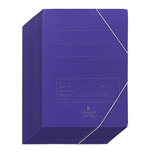 Quijote Paper World Carpetas de cartón - Pack de 20 carpetas con solapas y goma elástica, tamaño A4, color azul.