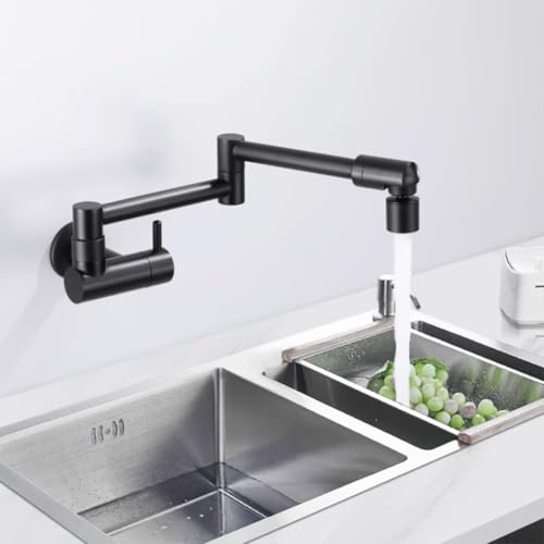 Robinet de cuisine mural noir à levier unique G1/2 avec bras pivotant - 3