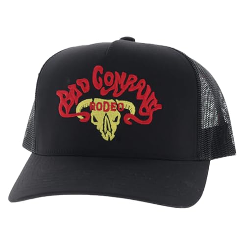 HOOEY Bad Company Rodeo Adjustable Snapback Hat - Western Mesh Back Trucker Cap with Bull Skull Logo (US, Alpha, One Size, Black) HOOEY Bad Company Rodeo Adjustable Snapback Hat - Western Mesh Back Trucker Cap with Bull Skull Logo (US, Alpha, One Size, Black)