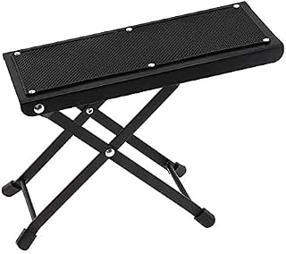 DMZK Guitar Footrest with Non-Slip Rubber Pad Foot Support Guitar, 4-fold Adjustable in Height, Foldable Metal Guitar Footstool, Footbench Guitar Accessories, Black