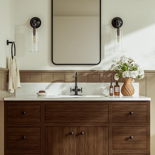 Phiestina Matte Black Centerset Bathroom Faucet, 4 Inch Single Hole or 3 Hole Vanity Faucet with 360°Swivel Spout, Deck Plate, Drain and Water Supply Line, SGF03-10-MB