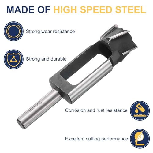 Image of HARFINGTON Wood Tenon Dowel Plug Cutter 22mm Metric Tenon Dowel Cutting Tools Drill Bit High Speed Steel Wood Plug Dowel Cutter with Round Shank for Woodworking Furniture Making