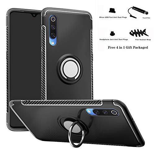 Labanema Funda para Xiaomi Mi 9, 360 Rotating Ring Grip Stand Holder Capa TPU + PC Shockproof Anti-rasguños teléfono Caso protección Cáscara Cover para Xiaomi Mi 9 - Negro