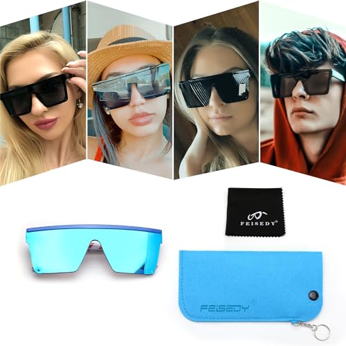 Image of FEISEDY Oversized Square Trendy Sunglasses Womens Mens Futuristic Flat Top Visor Shades UV400 B2470