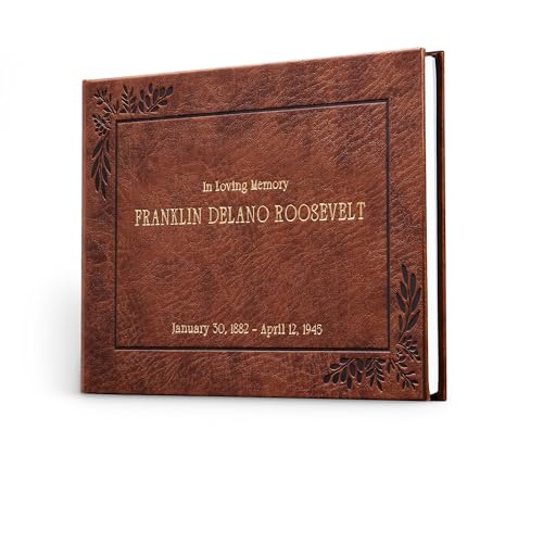 Image of Promot Funeral Guest Book for Memorial Service- Guest Book for Funeral Celebration of Life Decorations, in Loving Memory Guestbook Set with Wide-Ruled Pages, Custom Gold Foil Embossed Text (Brown)