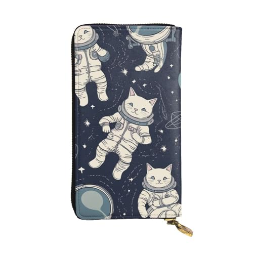 Portefeuille long en cuir chat astronaute : élégance et grande capacité