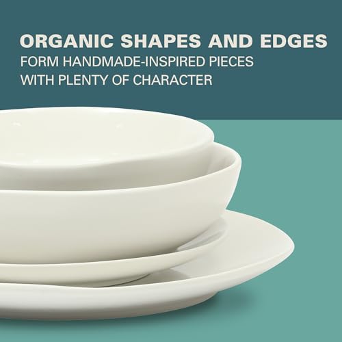 Image of Gibson Home Lindendale 16 Piece Porcelain Ceramic Plates and Bowls Dishes Scratch and Chip Resistant Service for 4 Dinnerware Set - White