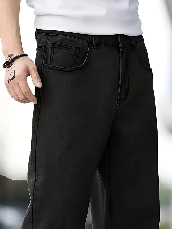 Image of INKKR Men Jeans||Regular Straight Fit Jean's||Loose Fit High Rise Denim Cotton Jeans||