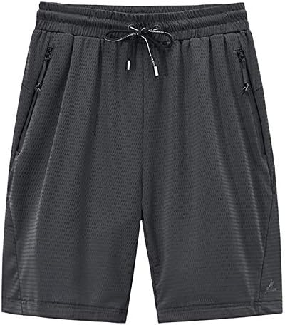 Mens Summer Casual Running Sports Mesh Shorts Loose Fit Breathable Comfy Quick Dry Gym Workout Training Elastic Waist Shorts with Drawstring Zip Pockets-Grey-5XL-X