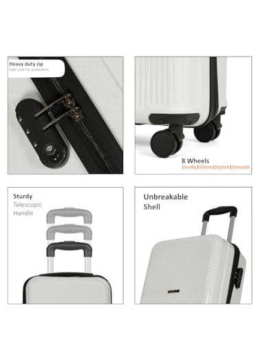 Image of Teakwood Small Size 8 Wheels Trolley Bag, Hard Cabin with Zipper Closure, Adjustable Push Button & Cross Side Strap, Number Lock System 360 Degree (Small, White)
