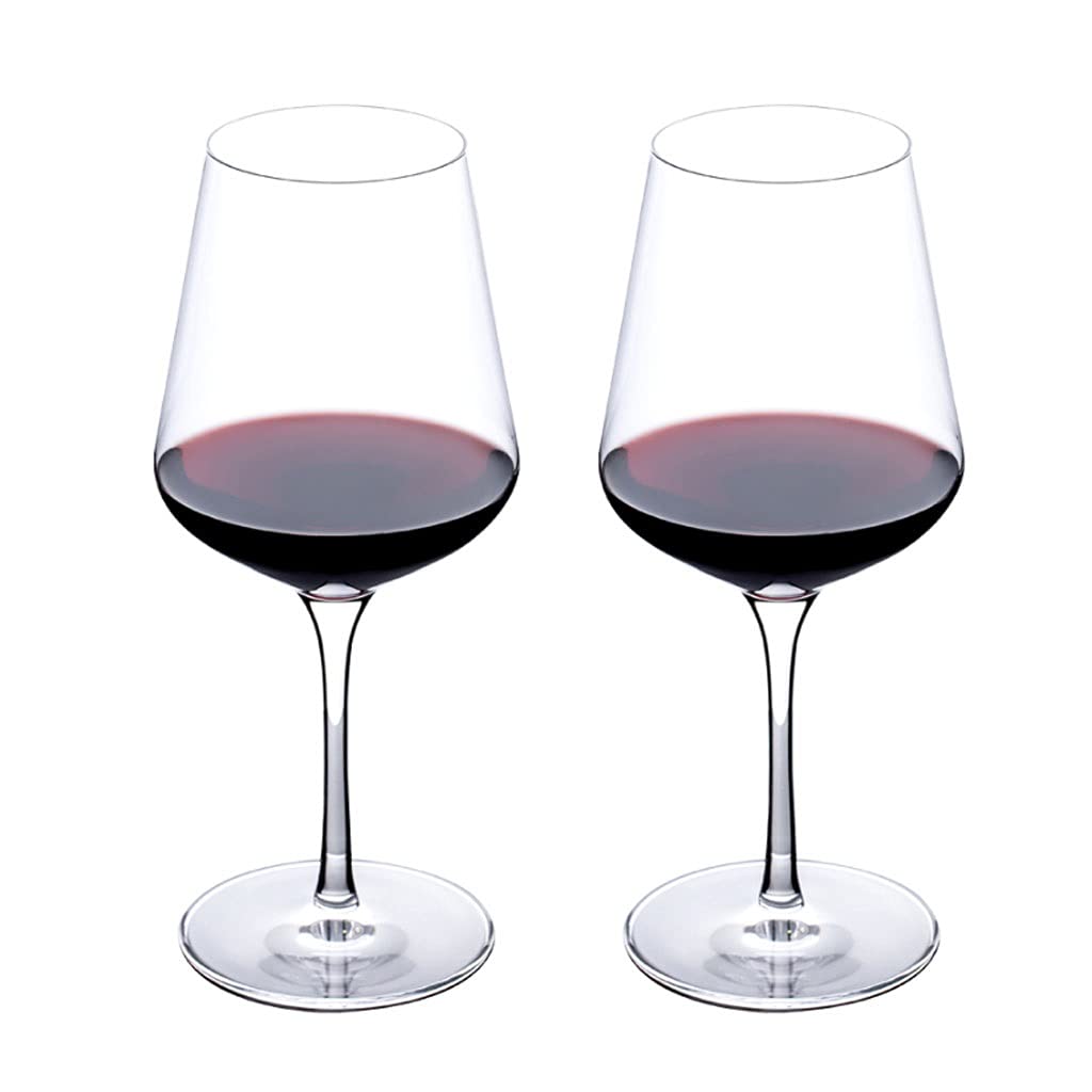 Copas de Vino Tinto de 400 ml, Cristal Transparente, Borde Cortado con láser para degustación de vinos, cristalería Elegante para Fiestas (Juego de 2)