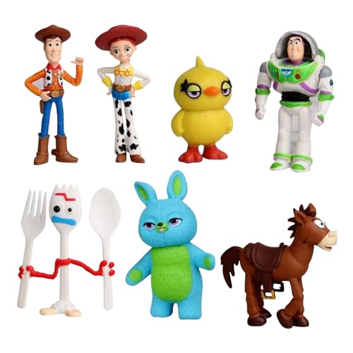 Action Figures Toys Set, 1.5-2.3 inches Tall Action Figures with Woody, Buzz and Jessie,Toy Anime Figurines Characters (7 Pack)