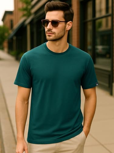 Image of Bewakoof Men's 100% Cotton Solid Regular Fit Half Sleeve Round Neck T-Shirt | Tshirt for Men Cotton| Casual Wear | Street Wear
