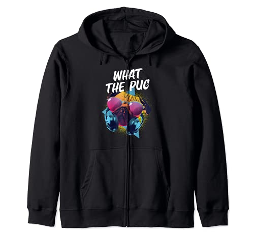 What the Pug - Cool Dog Pun Zip Hoodie, Black, S