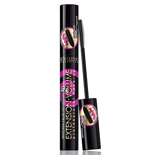 Eveline Cosmetics Extension Volume 4D Faux Définition Mascara Épaississant Et Séparateur Long Lash Noir | 10 ml | Effet Faux Cils | Séparation Parfaite | Reconstruction Des Cils