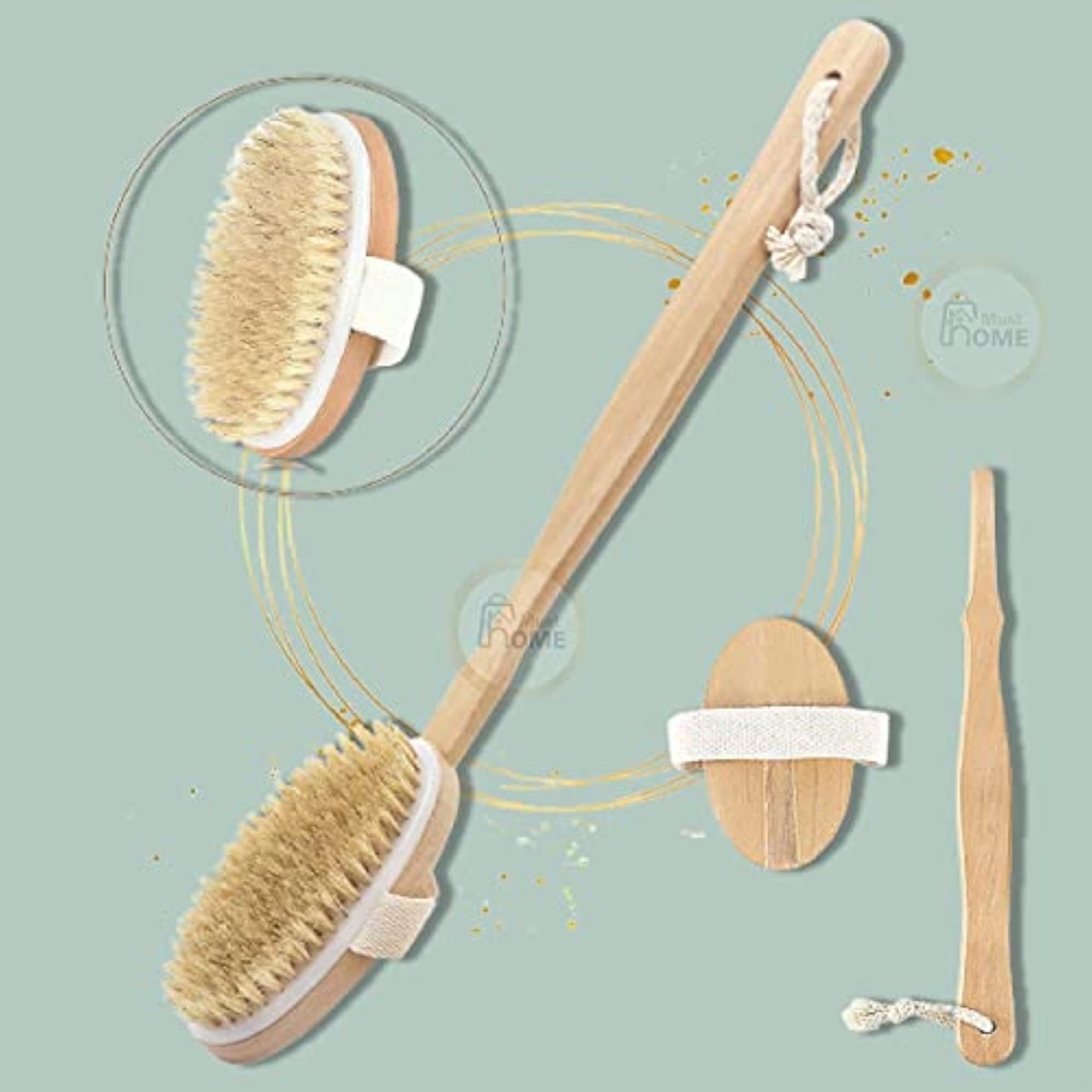 Wooden Bath Brush with Long Detachable Bamboo Handle