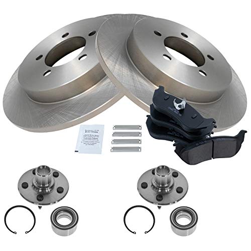 Image of TRQ Rear Brake Pad and Rotor Kit Brake Chemical Kit Pads Rotor Wheel Bearing and Hub Ceramic Compatible with 2002-2005 Ford Explorer Mercury Mountaineer