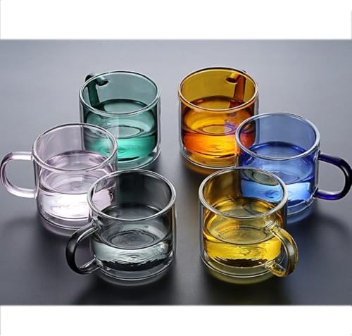Juego De Tazas De Café De Vidrio De Doble Pared con Asa, Taza De Café Aislada Reutilizable, Vasos De Colores, Copas De Vino, Vajilla De Vidrio, Vasos para Beber, Taza De Té, Six Piece Set