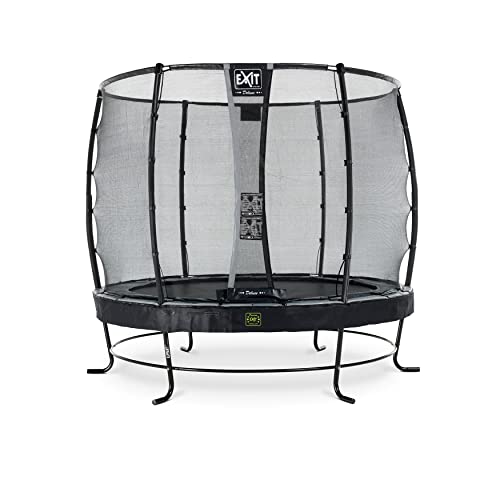 EXIT Toys Elegant Premium Rundes Trampolin - ø253cm - Mit Deluxe Sicherheitsnetz - Extra Starker und Stabiler Rahmen - Lange Federn - Rostfrei - Einfache Montage - Luxuriöse Ausführung - Schwarz
