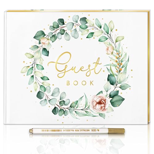 AM Investments21 Wedding Guest Book Hardcover, White and Gold Guest
