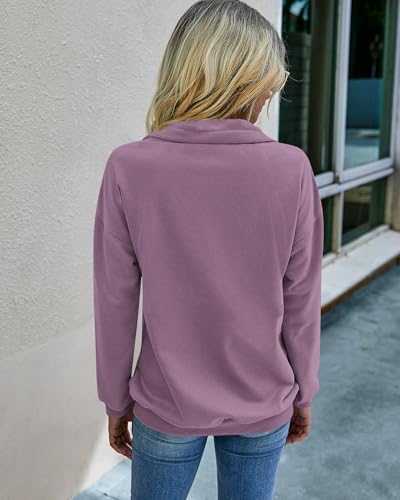 Image of PRETTYGARDEN Women's Casual Long Sleeve Zipper Sweatshirt Drawstring Loose Quarter Zip Pullover Tops with Pockets