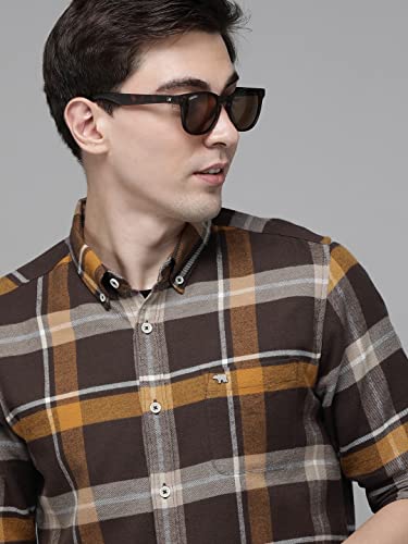 Image of THE BEAR HOUSE Men's Cotton Slim Flannel Button-Down Casual Shirt |Yellow |3XL |TBH-MOIRA-MT-3XL |