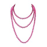 1920s Flapper Faux Pearls Long Beaded Necklace, Gatsby Ballgown Cosplay Necklace, Old School Vintage Layered Pearls Necklace for Women Prom Jewelry (Long-60'' hot pink)