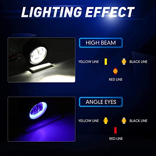 Falconstar Compatible for Motorcycle Headlight LED Fog Light 3 inch Round Blue Angel Eye DRL White Light 10-80V DC 8000LM Waterproof Off-road Vehicle Marine Work Light (2 PCS)