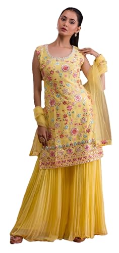 Shriva Fashion Indian Pakistani Ready to wear sharara suit with embroidery work eid wedding party for women (2937) (Yellow, 42)
